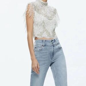 Alice + Olivia Off White Beaded Lace Top size 2